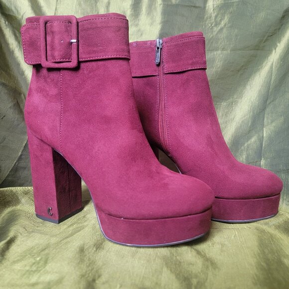 Platform Ankle Boots with Buckle, Red, Size 7 Circus By: Sam Edelman - Picture 1 of 9